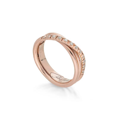 AN8RBT – Anello Filodellavita Classic, 3 Fili in Oro Rosa 9kt e 12 Diamanti Bianchi 0.17ct